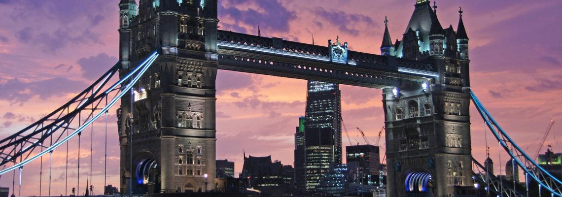 The iconic Tower Bridge lit up at night and where a lovely massage therapist can meet you for a range of massage treatments